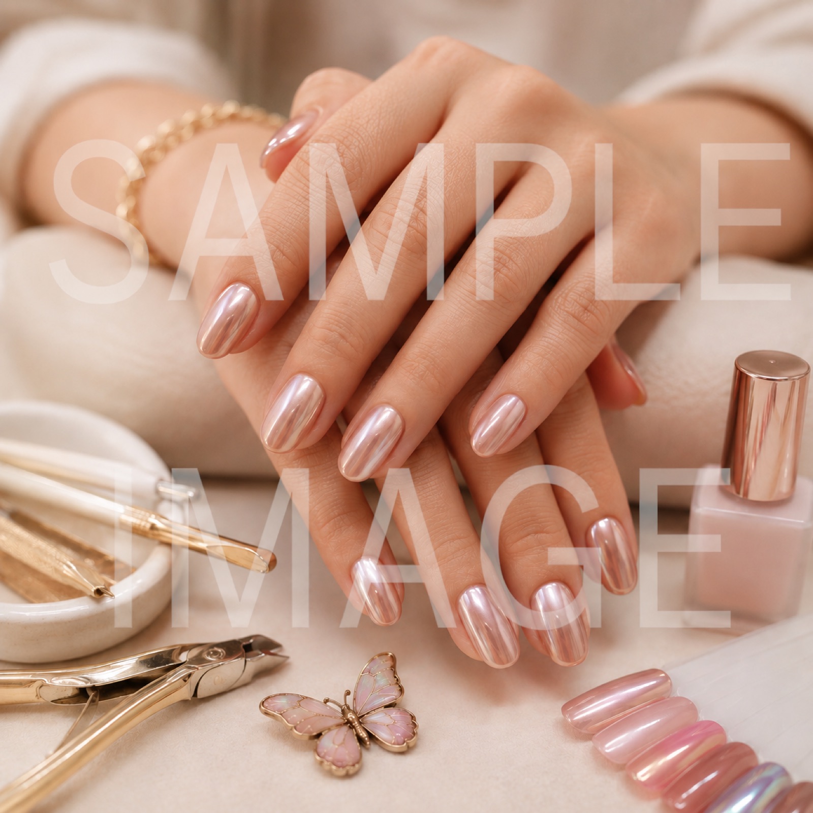 Concept close-up of a chrome-finish manicure
